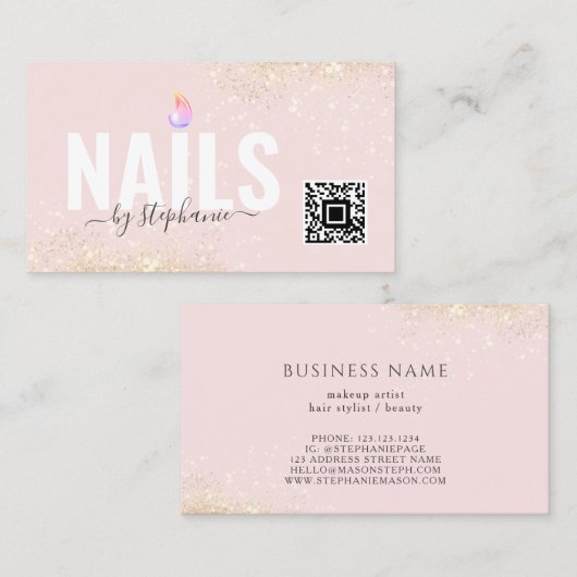 Minimaler Polnischer Nagelbeauty Salon QR Code Ros Telefonnummerkarte (Vorne/Hinten)