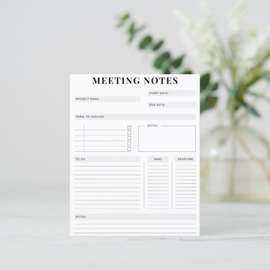 Minimaler professioneller Meeting Notes-Planer (Stehend Vorderseite)
