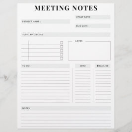 Minimaler professioneller Meeting Notes-Planer Briefbogen