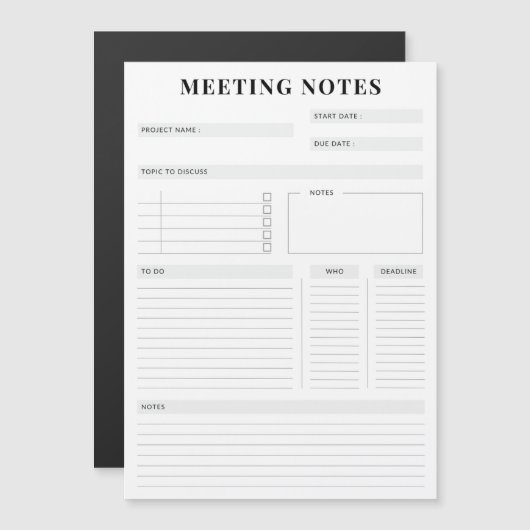 Minimaler professioneller Meeting Notes-Planer Magneteinladung (Vorne/Hinten)