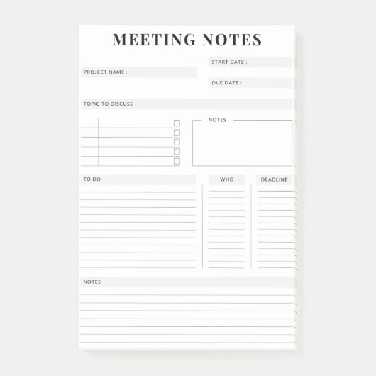 Minimaler professioneller Meeting Notes-Planer Post-it Klebezettel (Vorderseite)