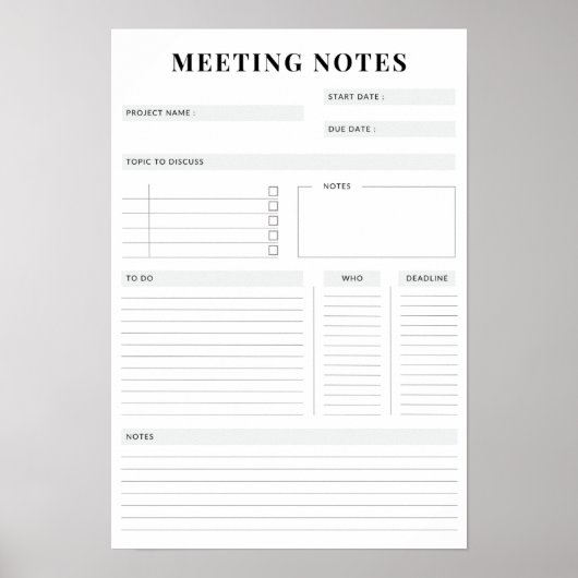 Minimaler professioneller Meeting Notes-Planer Poster (Vorne)