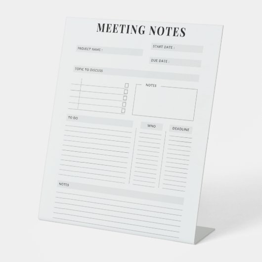 Minimaler professioneller Meeting Notes-Planer Sockelschild (Vorderseite)