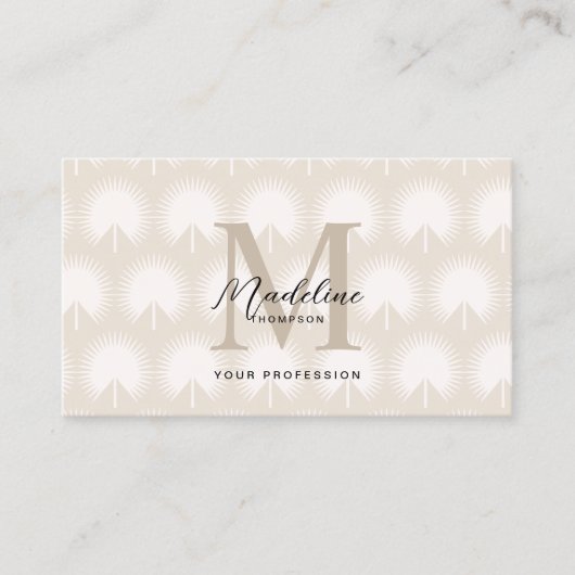 Minimaler QR-Code Beige Anahaw Leaf-Script-Monogra Visitenkarte (Vorderseite)