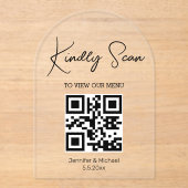 Minimaler QR-Code digitales Menü Hochzeitsbogen Acryleinladungen (Vorderseite)