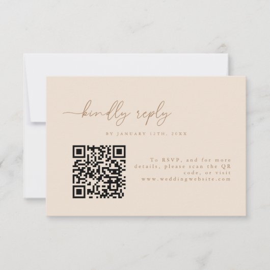 Minimaler QR-Code für Beige-Hochzeit RSVP Karte (Vorderseite)