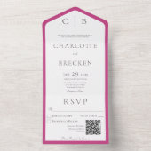 Minimaler QR-Code für Fuchsienrosa und Weißes Mono All In One Einladung (Innen Boden)