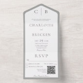 Minimaler QR-Code für Grau und Weiß All In One Einladung (Innen Boden)