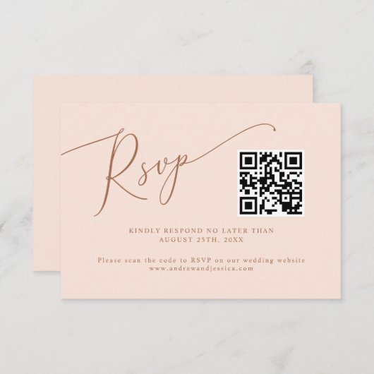 Minimaler QR-Code für Hochzeitssehen in Rosa RSVP Karte (Vorne/Hinten)