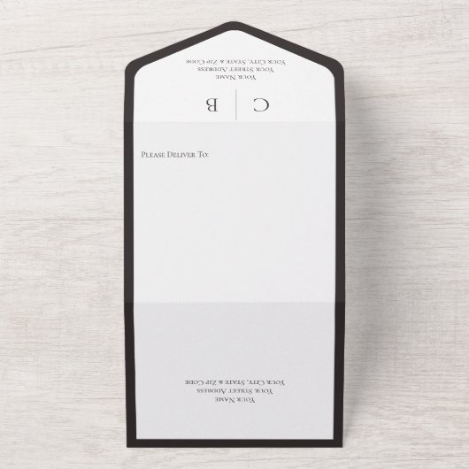 Minimaler QR-Code für Holzkohle-Schwarz-Weiß-Monog All In One Einladung (Außenbereich)