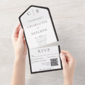 Minimaler QR-Code für Holzkohle-Schwarz-Weiß-Monog All In One Einladung (Abreißen)