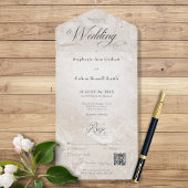 Minimaler QR-Code für modernen Tan-Marmor All In One Einladung