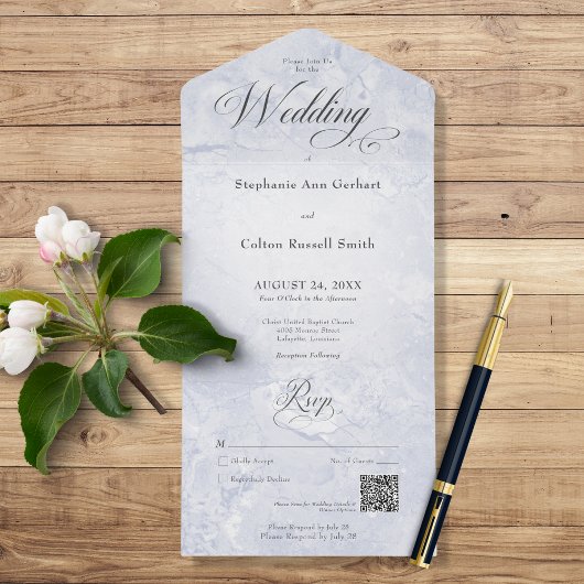 Minimaler QR-Code für modernes Blaumarmor All In One Einladung