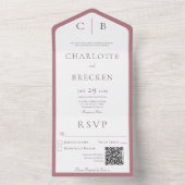 Minimaler QR-Code für Rose und Weißes Monogramm All In One Einladung (Innen Boden)