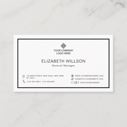 Minimaler QR-Code für Schwarz/Weiß-Rahmen-Firmenlo Visitenkarte (Vorderseite)