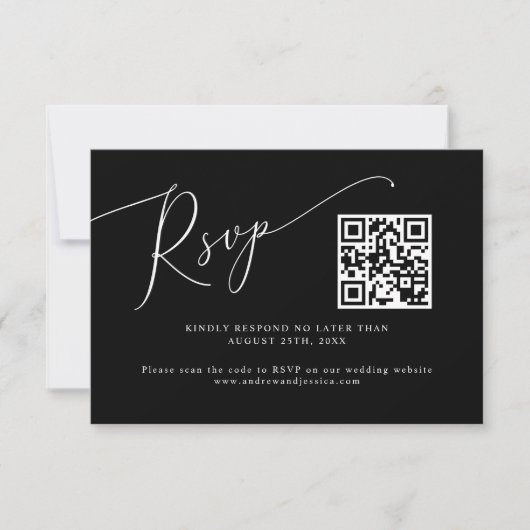 Minimaler QR-Code für Schwarze Hochzeit RSVP Karte (Vorderseite)