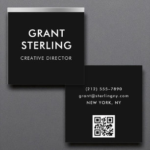 Minimaler QR-Code für Schwarze Silberfolie Quadratische Visitenkarte