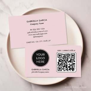 Minimaler QR-Code-Logo-Visitenkarte für Rosa Rosa Visitenkarte