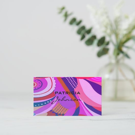 Minimaler QR-Code | Retro-Script Lila rosa Visitenkarte (Stehend Vorderseite)