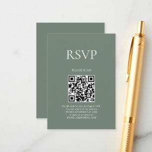 Minimaler QR Code Sage Green Wedding RSVP Begleitkarte