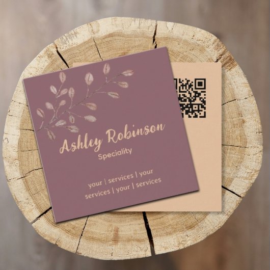 Minimaler QR-Code Terracotta pink leaf Quadratische Visitenkarte