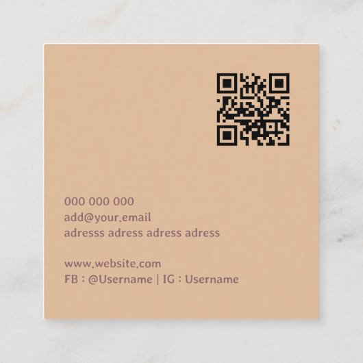 Minimaler QR-Code Terracotta pink leaf Quadratische Visitenkarte (Rückseite)
