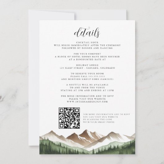 Minimaler QR Code und Details Hochzeit Einladung (Rückseite)