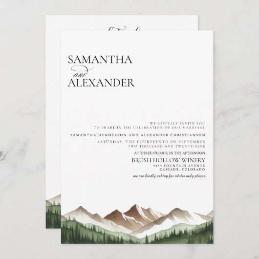 Minimaler QR Code und Details Hochzeit Einladung (Vorne/Hinten)