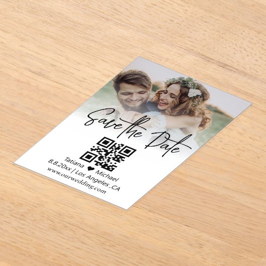 minimaler qr-Code verblasst Foto Save the Date Acryleinladungen (Ablage )