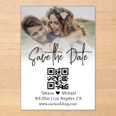 minimaler qr-Code verblasst Foto Save the Date Acryleinladungen (Vorderseite)