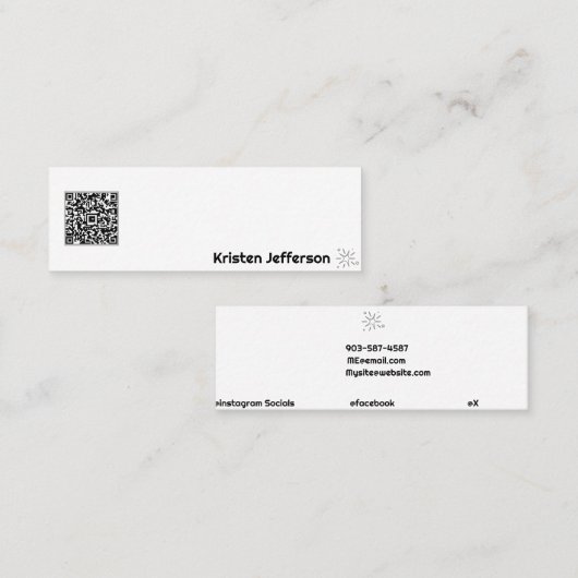Minimaler QR Code Weißer einfacher Star Mini Visitenkarte (Vorne/Hinten)