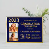 Minimaler Real Gold Foil Rahmen Foto Abschluss Folieneinladung (Stehend vorne)