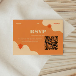Minimaler Retro-farbiger Sommer Hochzeit QR Code RSVP Karte