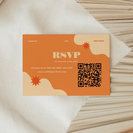 Minimaler Retro-farbiger Sommer Hochzeit QR Code RSVP Karte