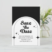 Minimaler Retrobogen Schwarz und Weiß Save the Dat Save The Date (Stehend Vorderseite)