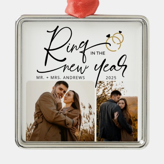 Minimaler Ring in der Neujahrsweihnacht der Verlob Ornament Aus Metall (Vorne)