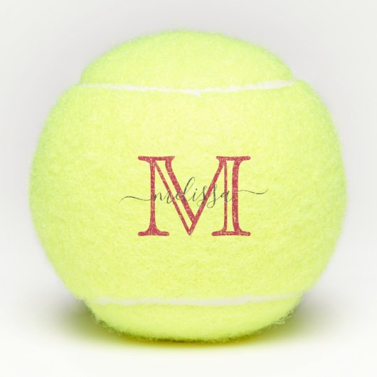 Minimaler Rosa Name und Monogramm Tennisbälle (Vorderseite)