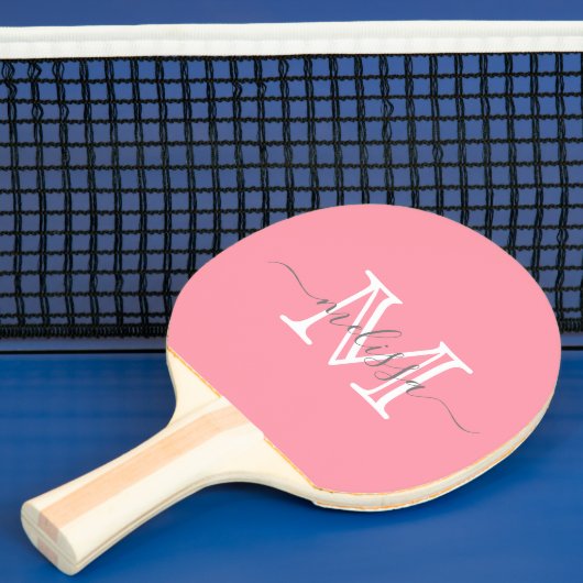 Minimaler Rosa Name und Monogramm Tischtennis Schläger (InSitu)
