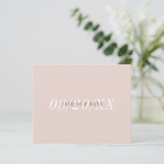 Minimaler Rosa Schriftart Save the Date einfach (Stehend Vorderseite)