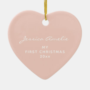 Minimaler Rosé-Baby-Erstweihnachts-Foto-Herz Keramik Ornament
