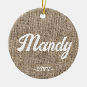 Minimaler Rustikaler Bauernhof Burlap Personalisie Keramik Ornament (Vorne)