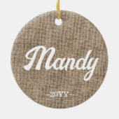 Minimaler Rustikaler Bauernhof Burlap Personalisie Keramik Ornament (Hinten)