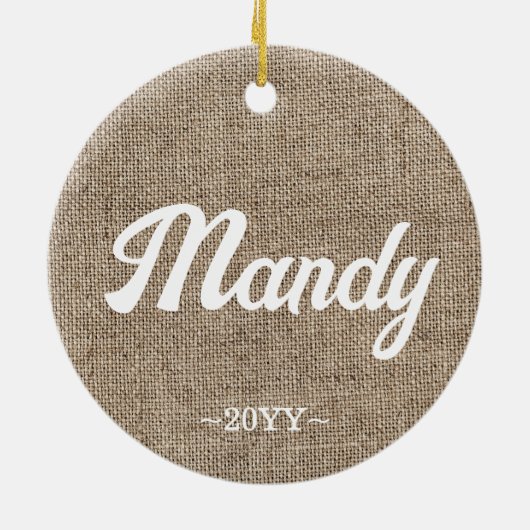 Minimaler Rustikaler Bauernhof Burlap Personalisie Keramik Ornament (Hinten)