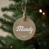 Minimaler Rustikaler Bauernhof Burlap Personalisie Keramik Ornament