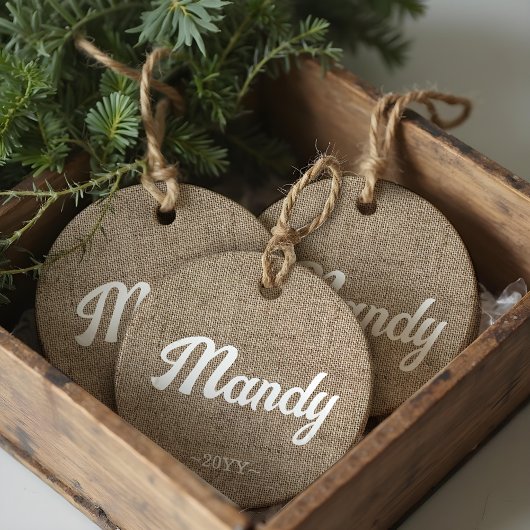 Minimaler Rustikaler Bauernhof Burlap Personalisie Keramik Ornament