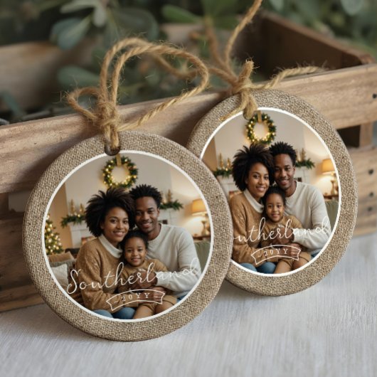 Minimaler Rustikaler Bauernhof Burlap Personalisie Keramik Ornament