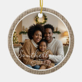 Minimaler Rustikaler Bauernhof Burlap Personalisie Keramik Ornament (Vorne)