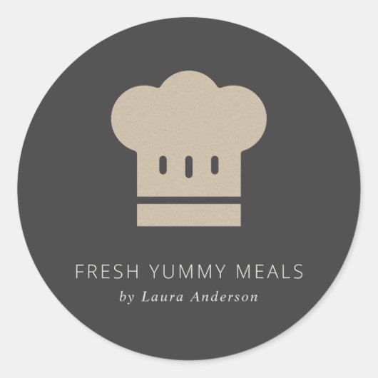 Minimaler Rustikaler Black Kraft Koch Hat Catering Runder Aufkleber (Vorderseite)