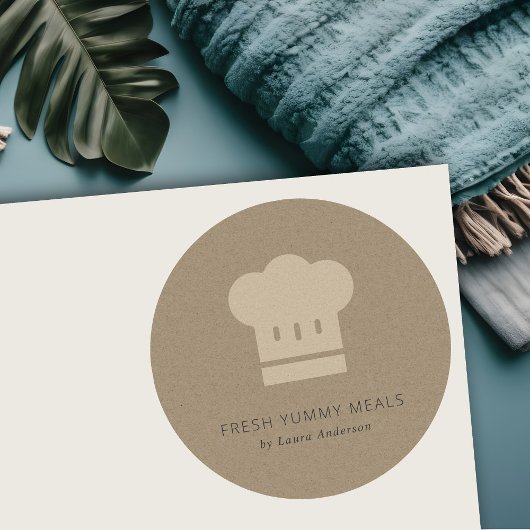 Minimaler Rustikaler Black Kraft Koch Hat Catering Runder Aufkleber