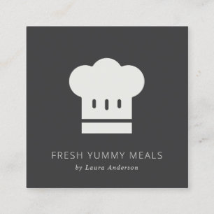 Minimaler rustikaler Schwarz-Weiß-Koch-Hut-Cateri Quadratische Visitenkarte